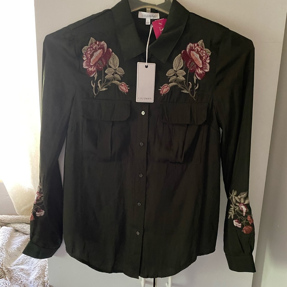 Western Dark Green Flower Ladies Shirt